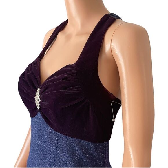 JUMP Apparel Blue Velvet & Metallic Long Gown Sz 6 - Picture 5 of 15